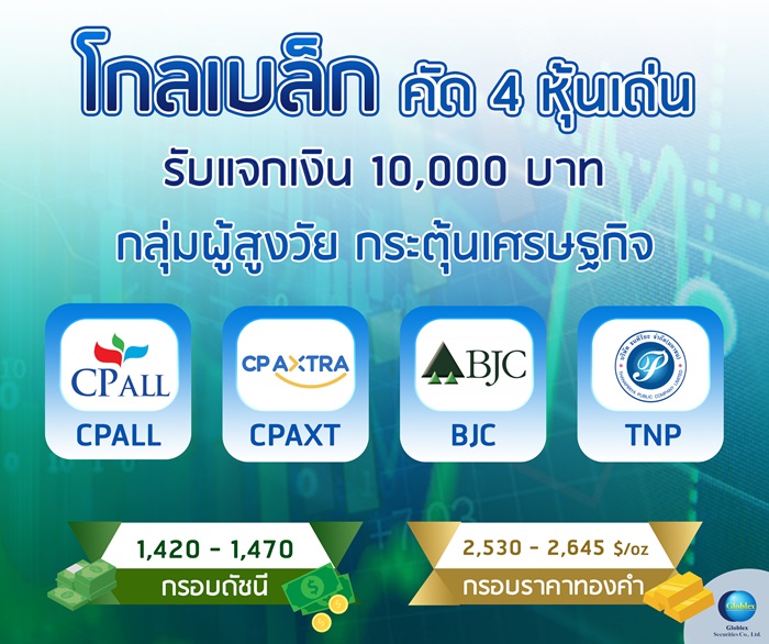 “โกลเบล็ก” คัด 4 หุ้นเด่นรับแจกเงิน 10,000 บาทกลุ่มผู้สูงวัยกระตุ้นเศรษฐกิจ